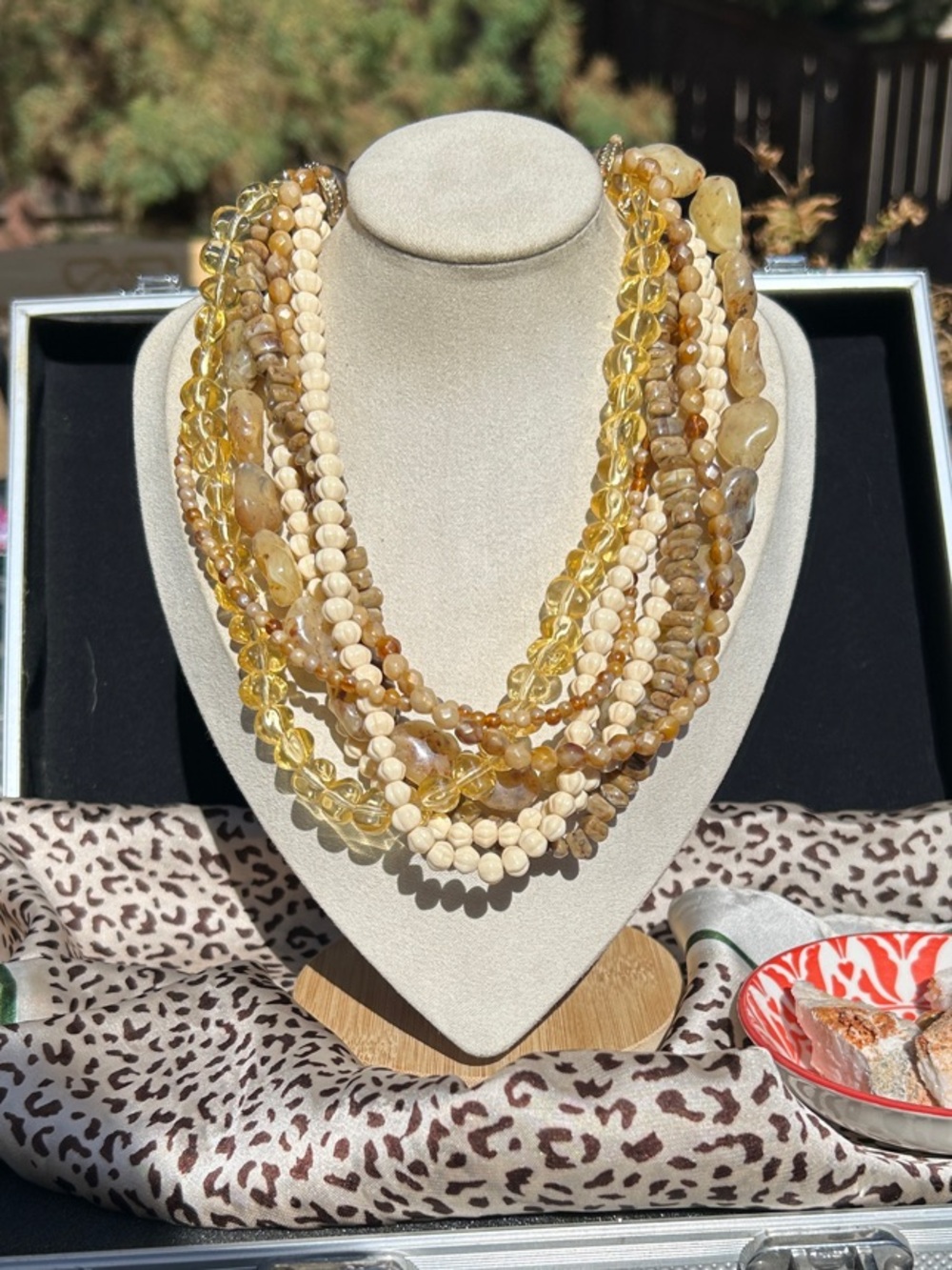 Gorgeous Multi-Strand Yellow and Cream Chunky Beaded Statement Necklace